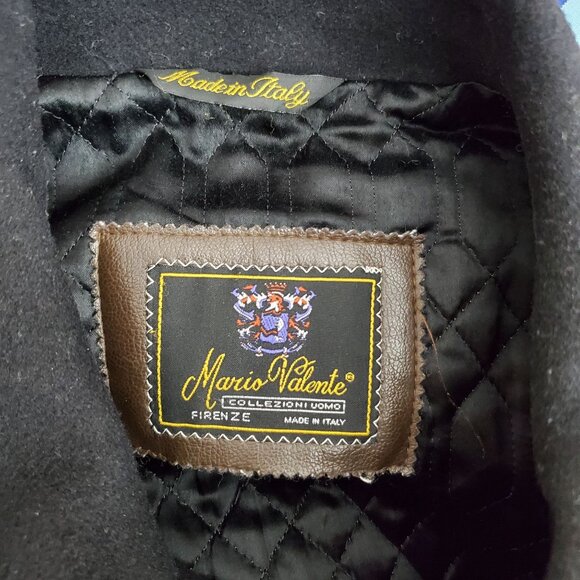 Mario Valente Mens Black Wool & Cashmere Coat Size 44 Fleur-de-lis Buttons Italy - Picture 3 of 14